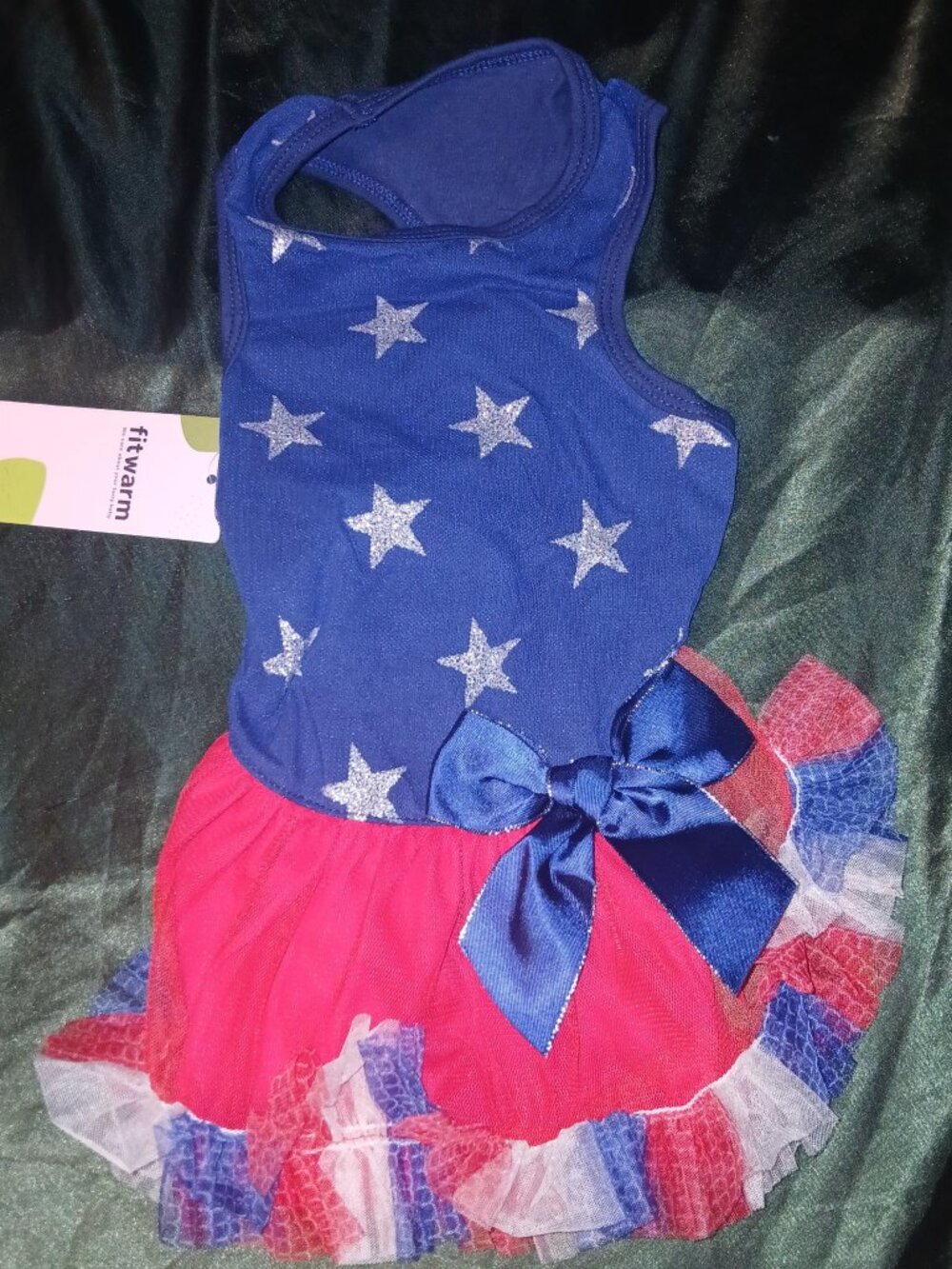 Fitwarm All American Girl Patriotic Dog Tutu Dress Size M Navy Stars Red Tulle